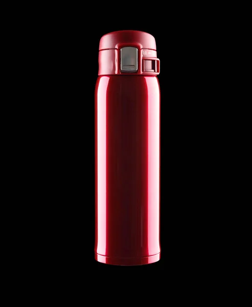 Red Vacuum Tumbler Safety Lock Black Background Including Clipping Path — Stock Photo, Image