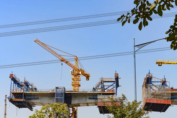 Betonowa Autostrada Budowie Ciągu Dnia — Zdjęcie stockowe