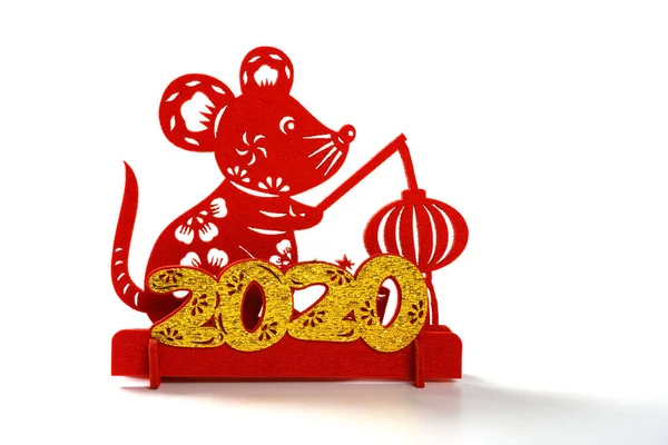 Chinese New Year 2020 Symbol Rat Holding Lantern White Background — Stock Photo, Image