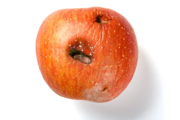 Von Oben Verrotteter Apfel Auf Weißem Hintergrund — Stockfoto
