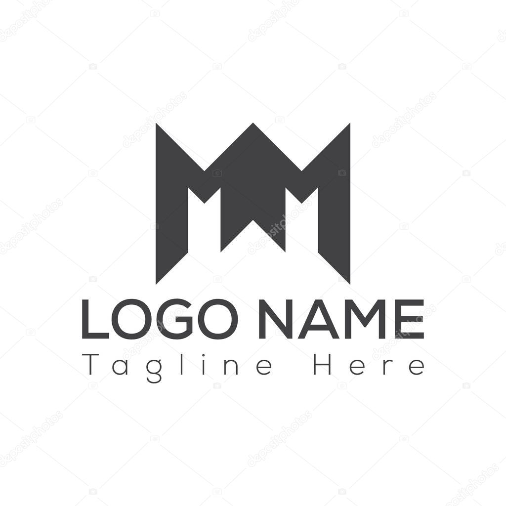 M letter log design template with a golden color