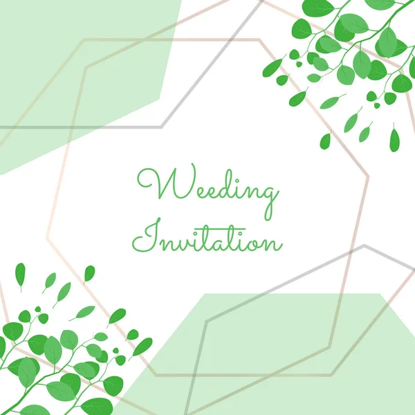 Wedding Event Invitation Card Template Green Leaf Vector Background Elegant — Stock Vector