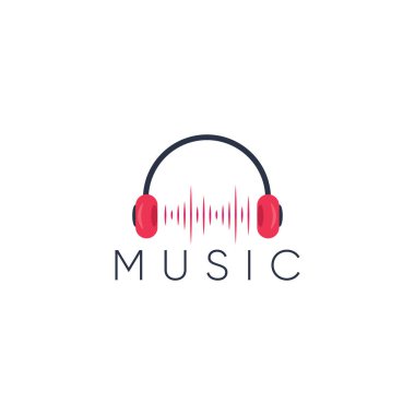 Müzik kulaklık logosu. Podcast logo tasarım şablonu