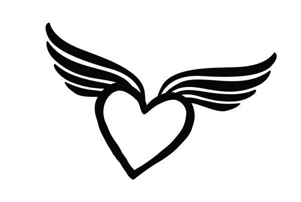 翼を持つ黒いハートのアイコン — ストックベクタ
