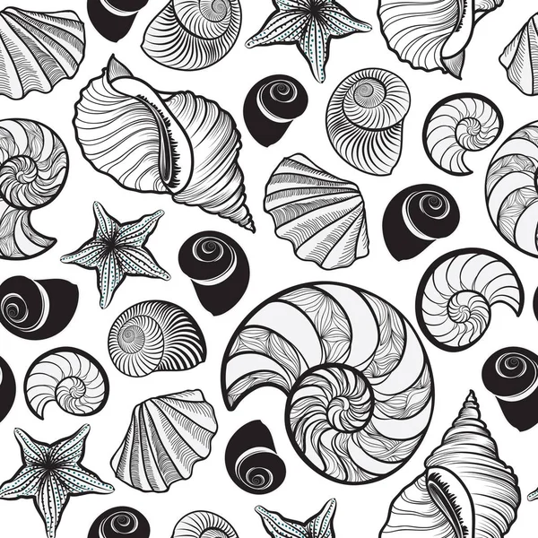 Seashells seamless pattern — Stock Vector