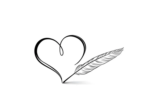 Hjärtat kalligrafiska tecken av fjäder pen — Stock vektor