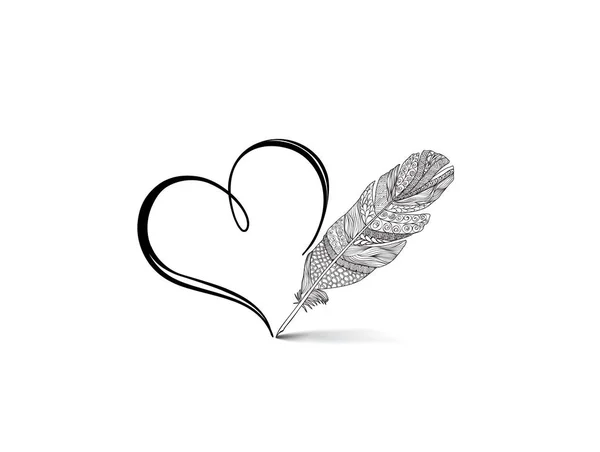 Coeur signe calligraphique par plume stylo — Image vectorielle