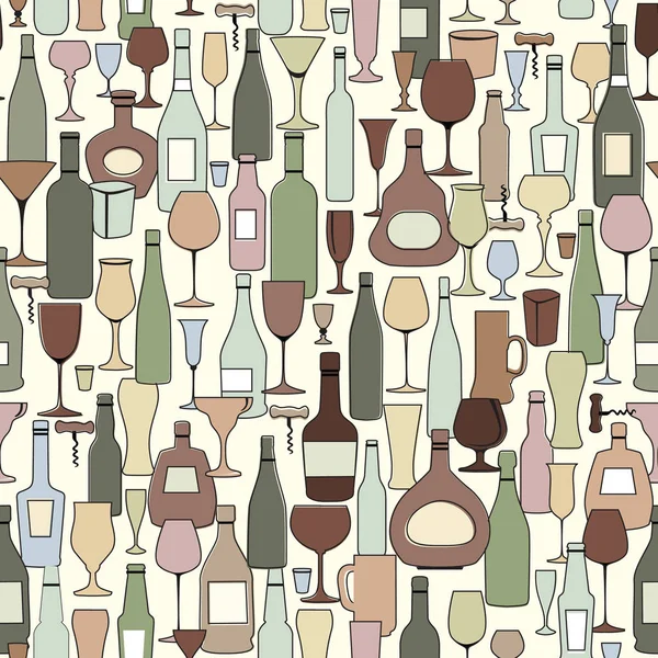 Seamless background with wine bottles and glasses. Bright colors wine pattern for web, poster