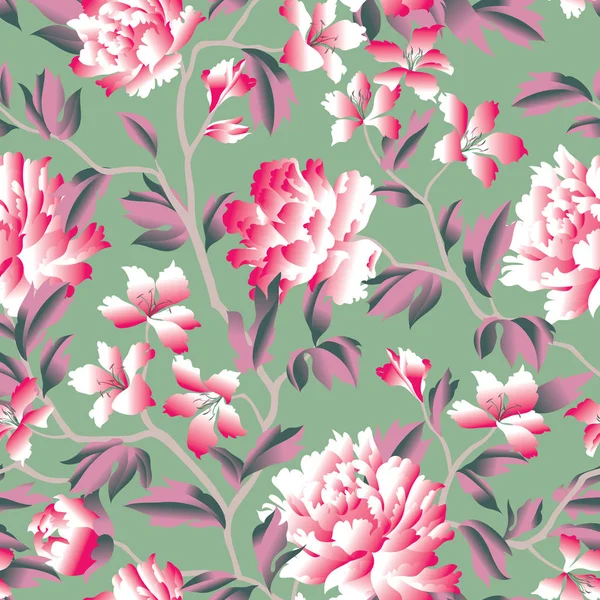 Motif Floral Sans Couture Avec Belles Fleurs Feuilles Ornementales — Image vectorielle