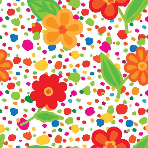 Motif avec des fleurs et des points peints — Image vectorielle