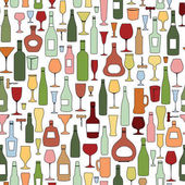 Lahví vína a vinné sklenice bezešvé pattern. Pijte víno bar pozadí dlaždic. Vinařství party výzdoba