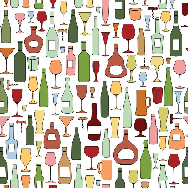 Şarap Şişeleri Şarap Bardakları Seamless Modeli Şarap Bar Döşeme Arka — Stok Vektör