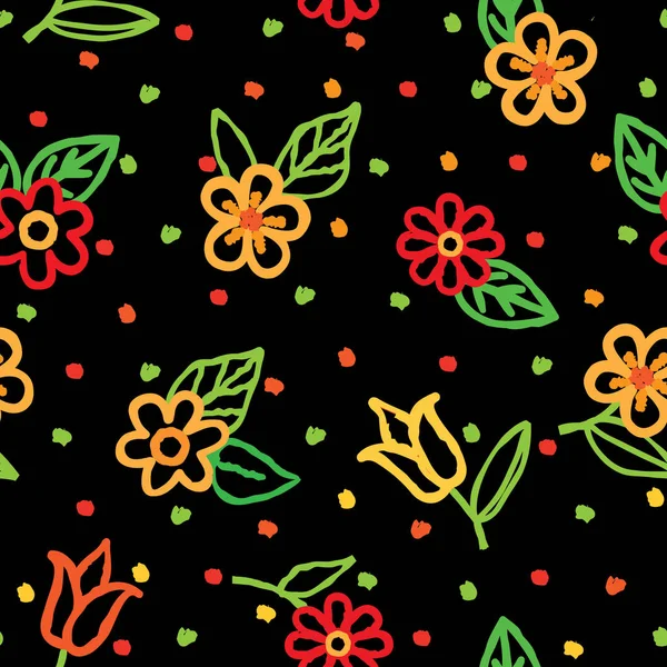 Motif Floral Sans Couture Avec Des Fleurs Des Feuilles Sur — Image vectorielle