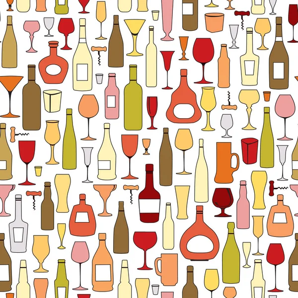 Wine bottles and wine glasses pattern — Stock Vector