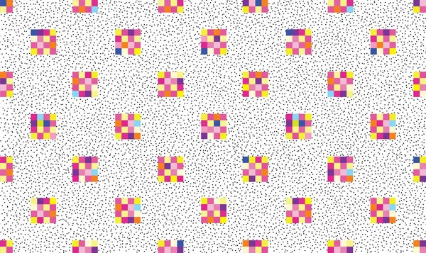 抽象的なピクセルの正方形のシームレス パターン スタイリッシュなドット スタイルの 1980 年代の布地の背景 — ストックベクタ