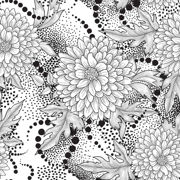 Sömlös Blommönster Abstrakta Dekorativa Blommor Blomstra Löv Bakgrund — Stock vektor