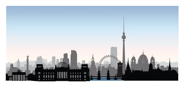 Berlin 'deki binaların silueti. Alman şehir manzarası. Berlin şehir simgeleriyle dolu. Almanya 'yı seyehat et.