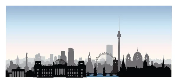 柏林城市建筑的轮廓 德国城市景观 柏林城市景观与地标 旅行德国天际线背景 — 图库矢量图片#