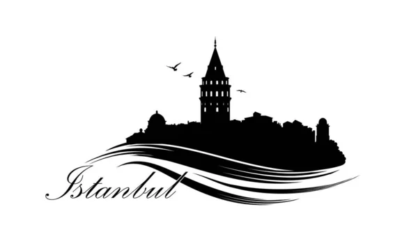 伊斯坦布尔的天际线上有著名的土耳其旅游胜地 伊斯坦布尔市的旅游图标 城市景观的轮廓 带有字母Istnabul的建筑标志 — 图库照片