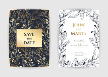 Altın çiçekler ile düğün daveti. eps10