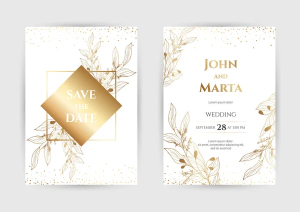 Wedding Invitation with Gold Flowers. eps10 - Stok Vektor