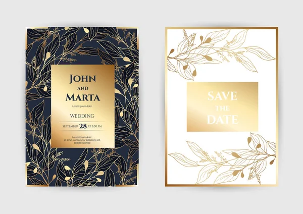 Invitation de mariage avec des fleurs d'or. eps10 — Image vectorielle