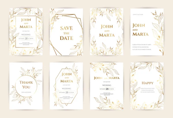 Invitación de boda con flores de oro. eps10 — Archivo Imágenes Vectoriales
