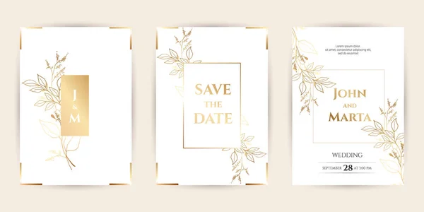 Invitación de boda con flores de oro. eps10 — Archivo Imágenes Vectoriales