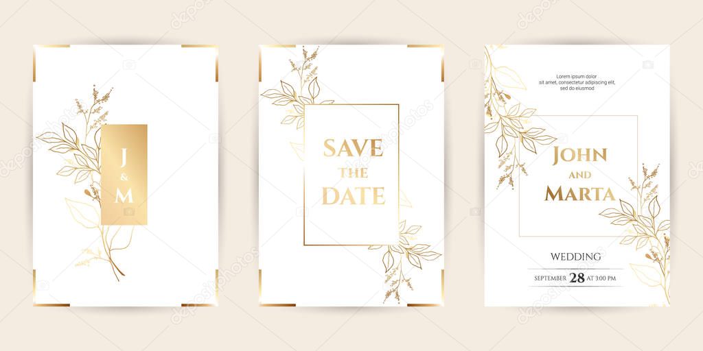 Wedding Invitation with Gold Flowers. eps10