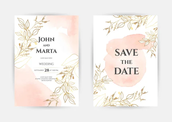 Invitation de mariage avec des fleurs d'or. eps10 — Image vectorielle