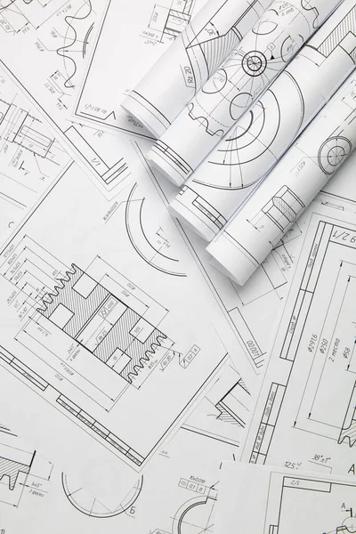 Technische Tekeningen Van Industriële Onderdelen Mechanismen — Stockfoto