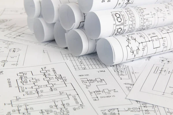 Electronics and Engineering. Printed drawings of electrical circuits.