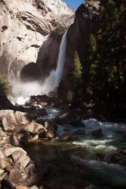 Yosemite Şelalesi Yosemite Ulusal Parkı 'nda bir bahar öğleden sonrasında.