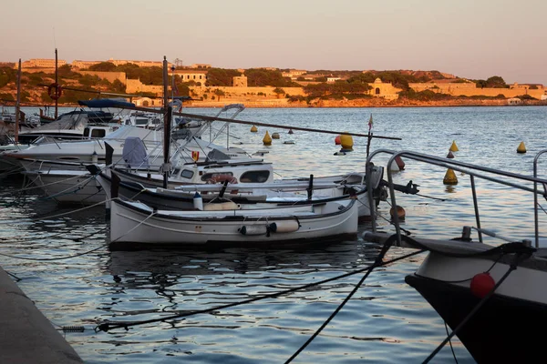 Sunset Castell Harbor One Most Touristic Harbor Menorca — Stock Photo, Image