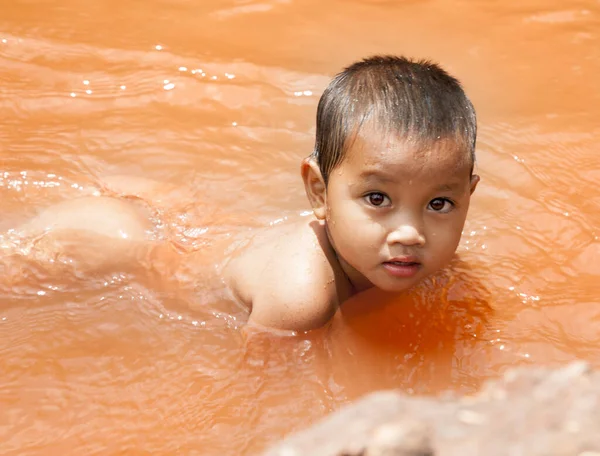 Luang Nam Tha Laos July 2009 Children Playing River Khamu — Stock Photo, Image