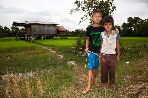 Don Khong Och Laos Juli 2009 Barn Lämnar Sitt Hus — Stockfoto