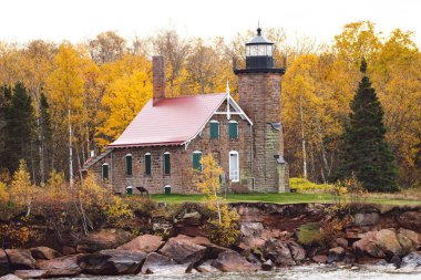 Wisconsin 'deki Kum Adası Deniz Feneri. Apos' taki Superior Gölü.