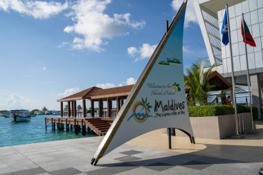 Male, Maldives - November 22, 2019: Welcome sign to the Maldives clipart