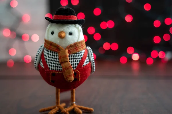 Симпатичная птица в зимней одежде, шарфе и шляпе — стоковое фото