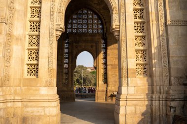 Mumbai, India - March 1, 2020: Interior view of details at the Gateway of India in Mumbai