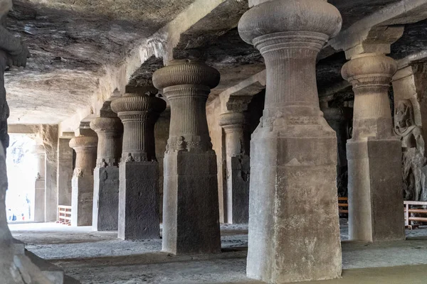 Pilaren Bij Ruïnes Van Elephanta Caves Mumbai Bombay India Het — Stockfoto