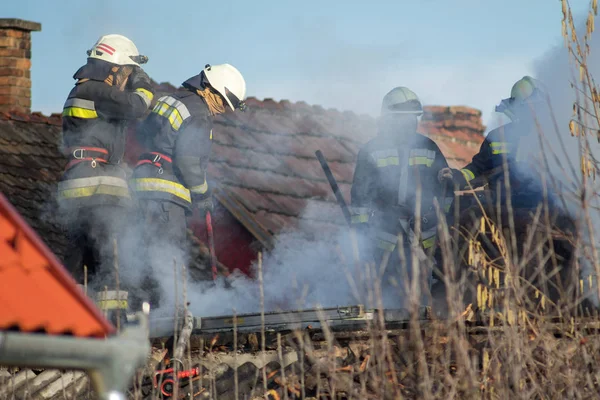 Vigili del fuoco al lavoro . — Foto Stock