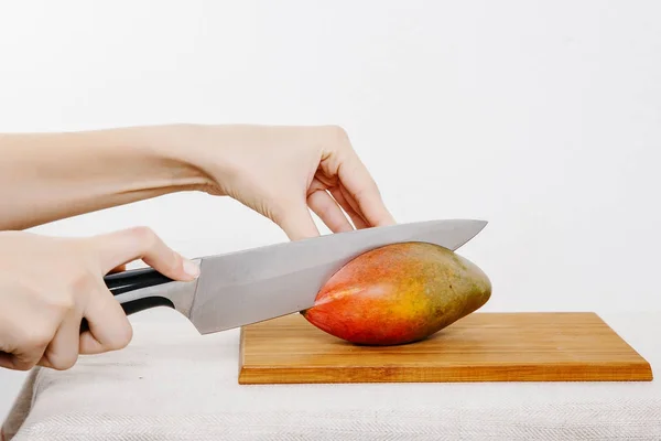 Fille Coupe Couteau Avec Des Légumes Des Fruits Légumes Fruits — Photo