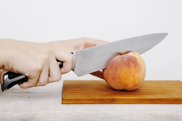 Fille Coupe Couteau Avec Des Légumes Des Fruits Légumes Fruits — Photo