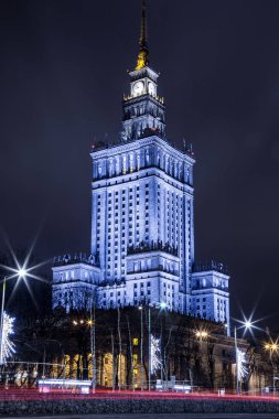 Yüksek katlı bina. Merkezi Varşova gece şehir. İş Merkezi. Warszawa. Polonya. Polska. Sarayı kültür ve bilim.