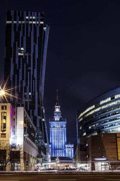 High Rise Building Center Warsaw Night City Business Center Warszawa — Stock Photo, Image