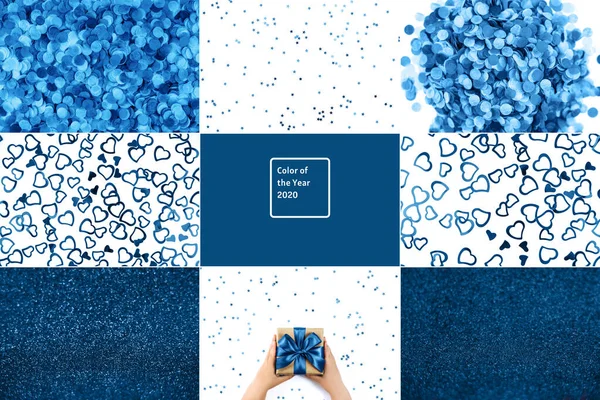 Collage made from festive pictures in blue color.