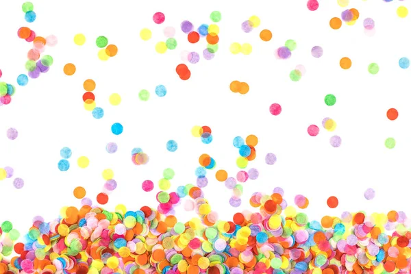 Confettis Multicolores Lumineux Isoles Sur Un Fond Blanc Concept Festif Fete D Enfants Anniversaire Mariage Fete Vue De Dessus Espace De Copie Decoratif Annee Stock Photo