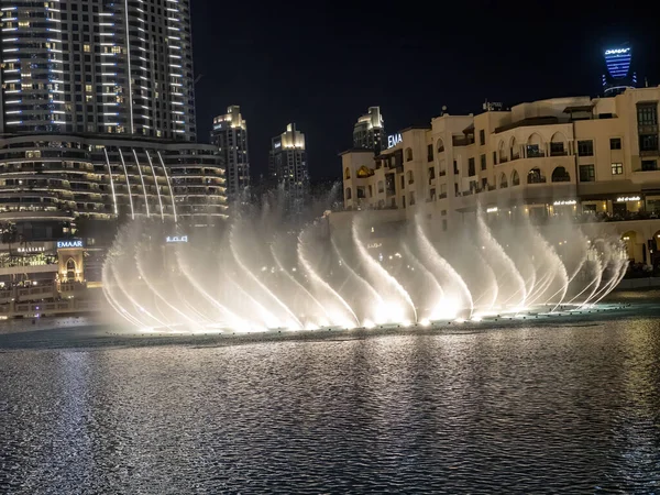 Burj Khalifa Dubai United Arab Emirates 2020 Night Performance Fountain — Stock Photo, Image