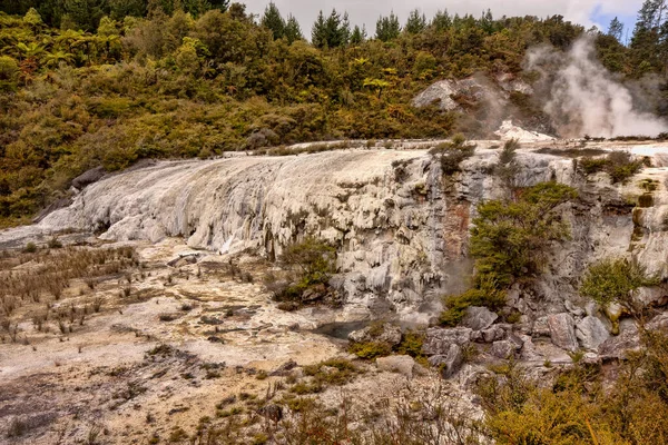 Charme Cor Orakei Korako Com Nuvens Céu Azul Ilha Norte — Fotografia de Stock